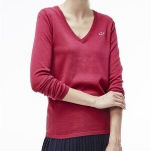 NWOT Lacoste Women’s V-Neck Sweater Cardigan Raspberry Size 38 (US 6 or 8, or M)